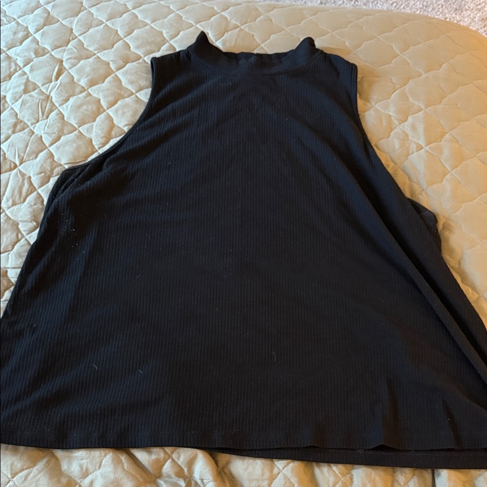 Sleeveless Black Ribbed Mock Neck Tank Top
